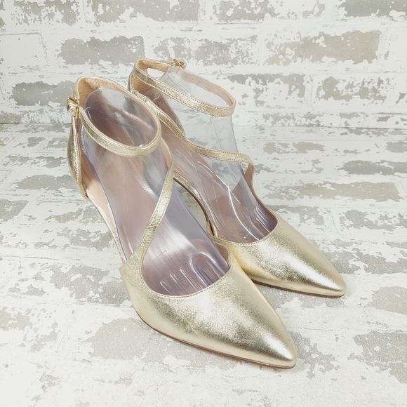 NEW Naturalizer 27 Edit Abilyn Wide Gold Leather Pointed Toe Heels H579 - Picture 4 of 16